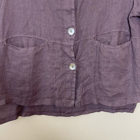 ELLAMODA Italy Purple 100% Linen Boxy Button Up Blouse Boho Lagenlook Artsy S/M - Picture 3 of 9